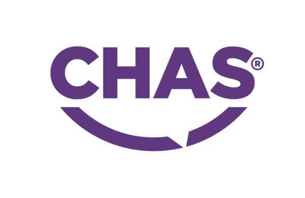 The image displays the CHAS logo in purple letters. Below the word "CHAS," there is a curved line resembling a smile, also in purple. The "®" symbol is positioned to the upper right of the "S". Perfect for your Homepage, this logo stands out against a white background and enhances SEO visibility.