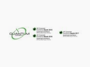 An image featuring the logo of "Quantum" alongside three accolades indicating the UK Corporate Excellence Awards: Best Hard Disk Drive Manufacturer in 2015, Data Management Solutions Provider in 2016, and Business Excellence Award for Data Storage in 2017, proudly supported by Northumberland's UVDB certification.