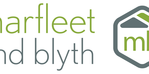 Logo of Marfleet & Blyth featuring lowercase text. The words "marfleet" and "blyth" are green, while "and" is dark gray. To the right, within a hexagon, are two gray and one green triangular shapes above the lowercase letters "mb" in green. A nod to their Essex roots is subtly woven into the design.