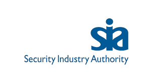 Logo for the Security Industry Authority featuring the acronym "sia" in blue lowercase letters and the full name "Security Industry Authority" written below in blue text on a white background, representing your SIA Licence.