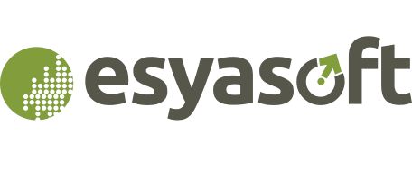 The image shows the Esyasoft logo with text in lowercase letters. The letter "a" has an upward-pointing arrow integrated into it. To the left is a green circular graphic containing a pattern of small dots, some missing to form a partial globe shape. This design reflects Esyasoft Limited, UK’s innovative spirit.